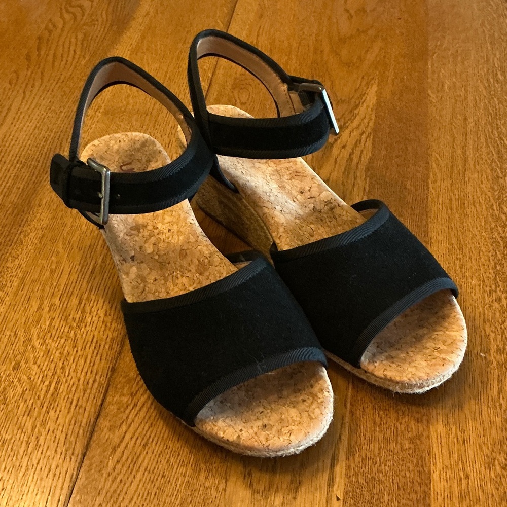 UGG Black Cork Wedge Sandals